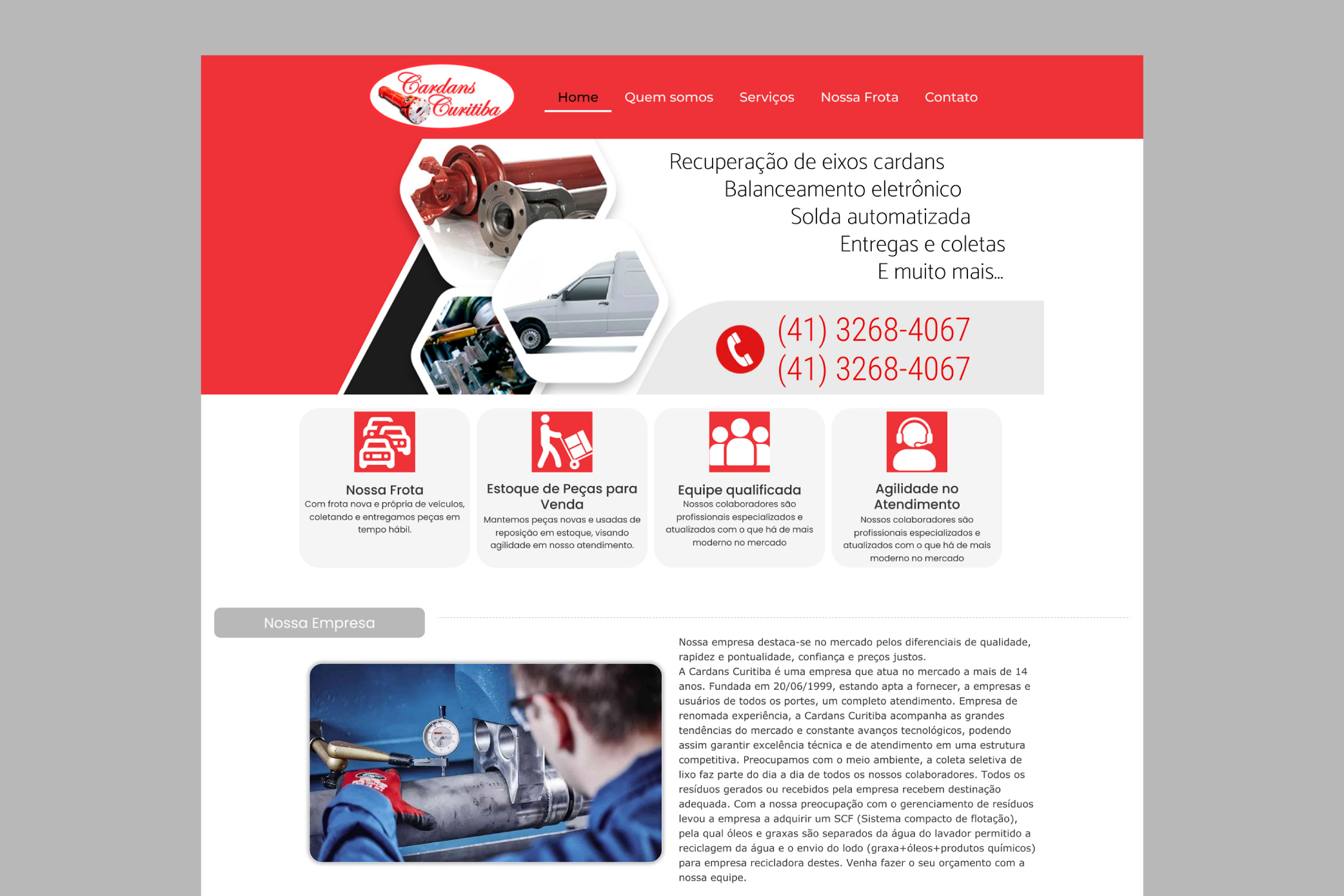Homepage of the former 'Cardans Curitiba' website, with a red. white and light gray color scheme.