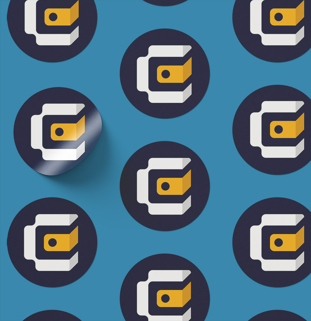 A grid of round stickers with the 'Cardans Curitiba symbol on a dark blue background